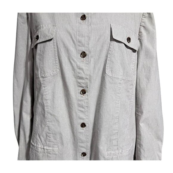 J Jill Shacket Shirt Jacket Top Womens Size XL Long Sleeve Pinstriped Epaulets B - Picture 3 of 13